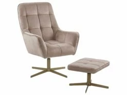 Sessel Samtstoff Beige Steppung Mit Hocker MOLLE