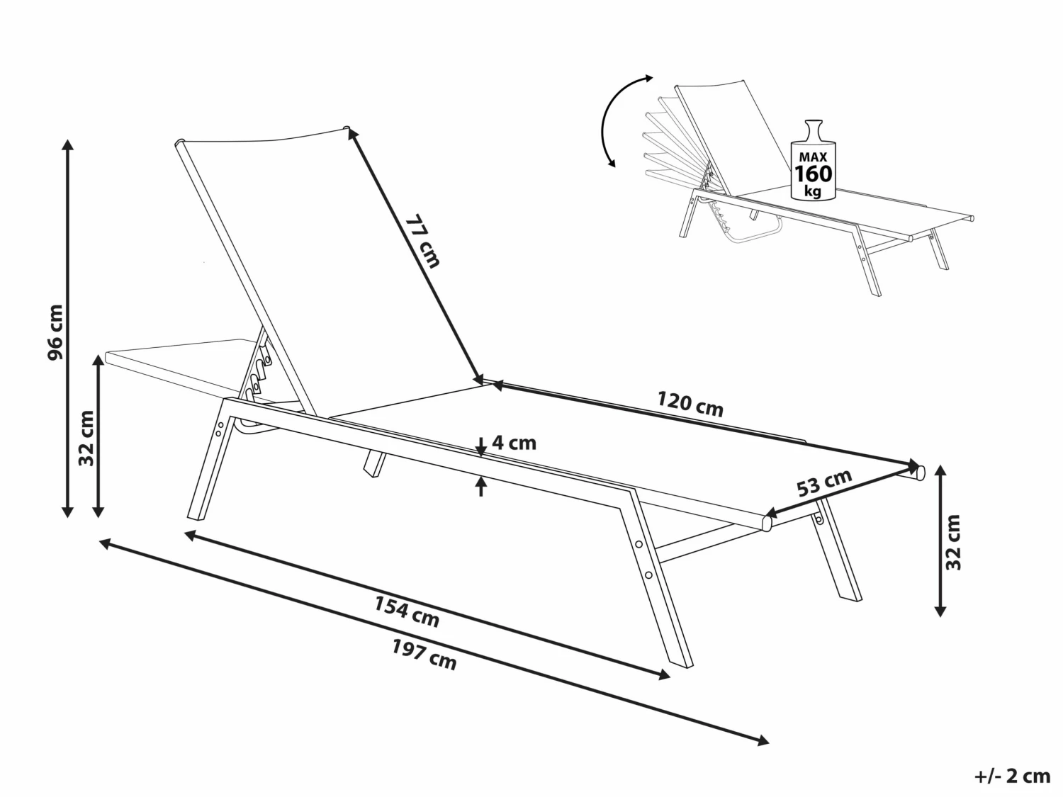 Gartenliege Stahl Textilbespannung Weiß NOLI – Bild 9