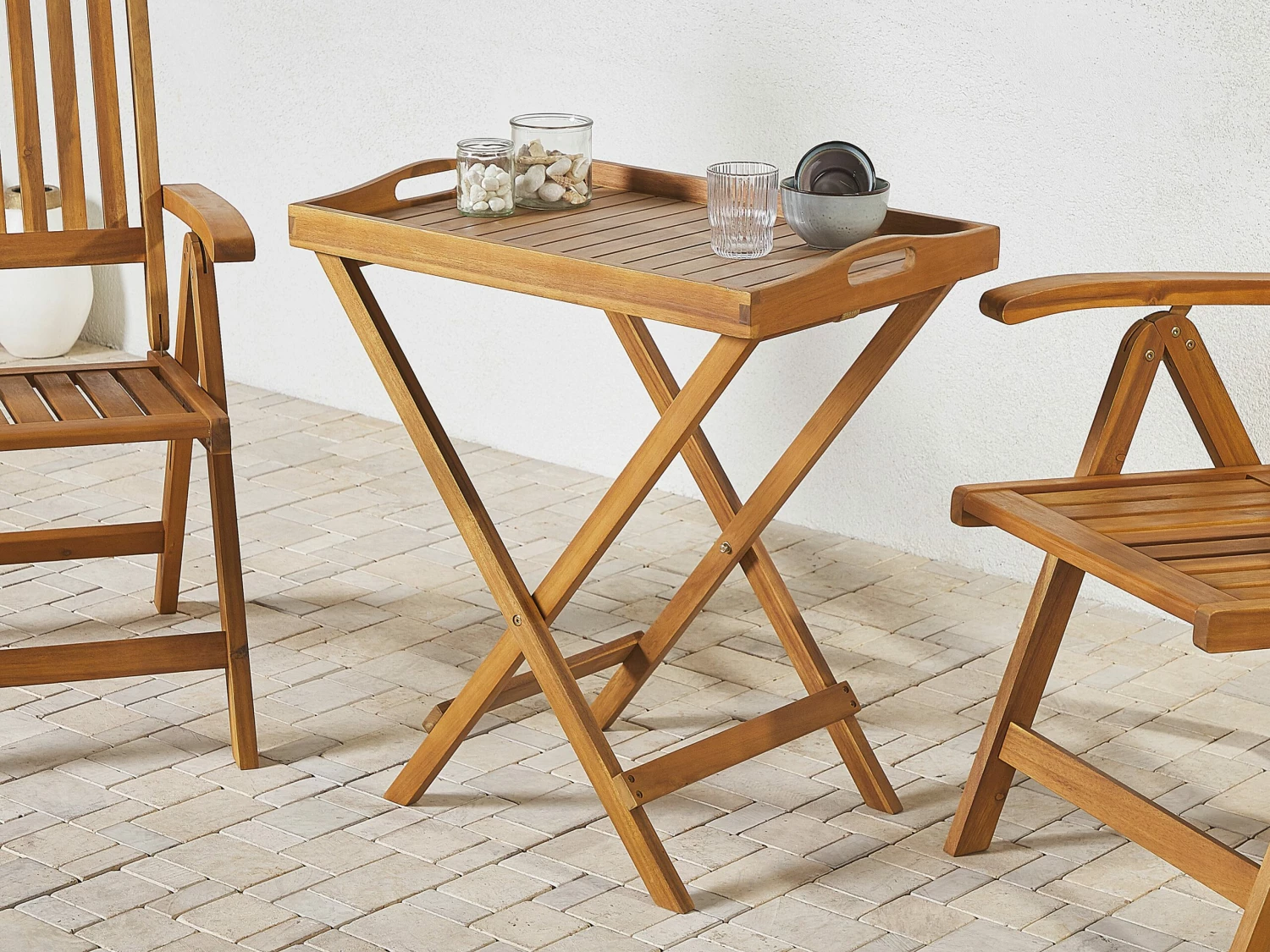 Garten Beistelltisch Akazienholz Hellbraun Klappbar JAVA – Bild 2