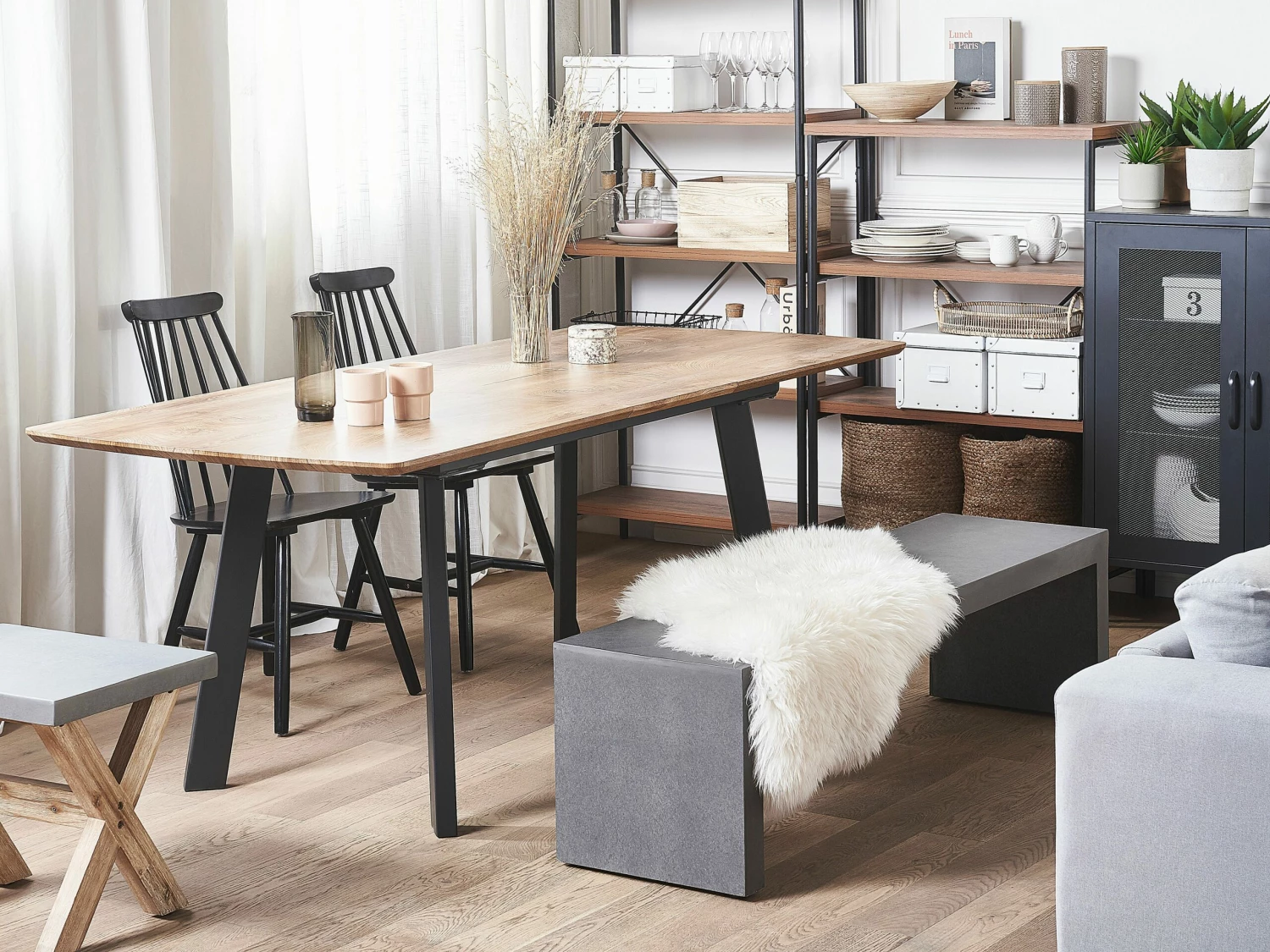 Esstisch Dunkler Holzfarbton / Schwarz 160/200 X 90 Cm Ausziehbar SALVADOR – Bild 2