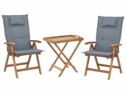 Balkonset Akazienholz Hellbraun 2-Sitzer Verstellbar Auflagen Blau JAVA