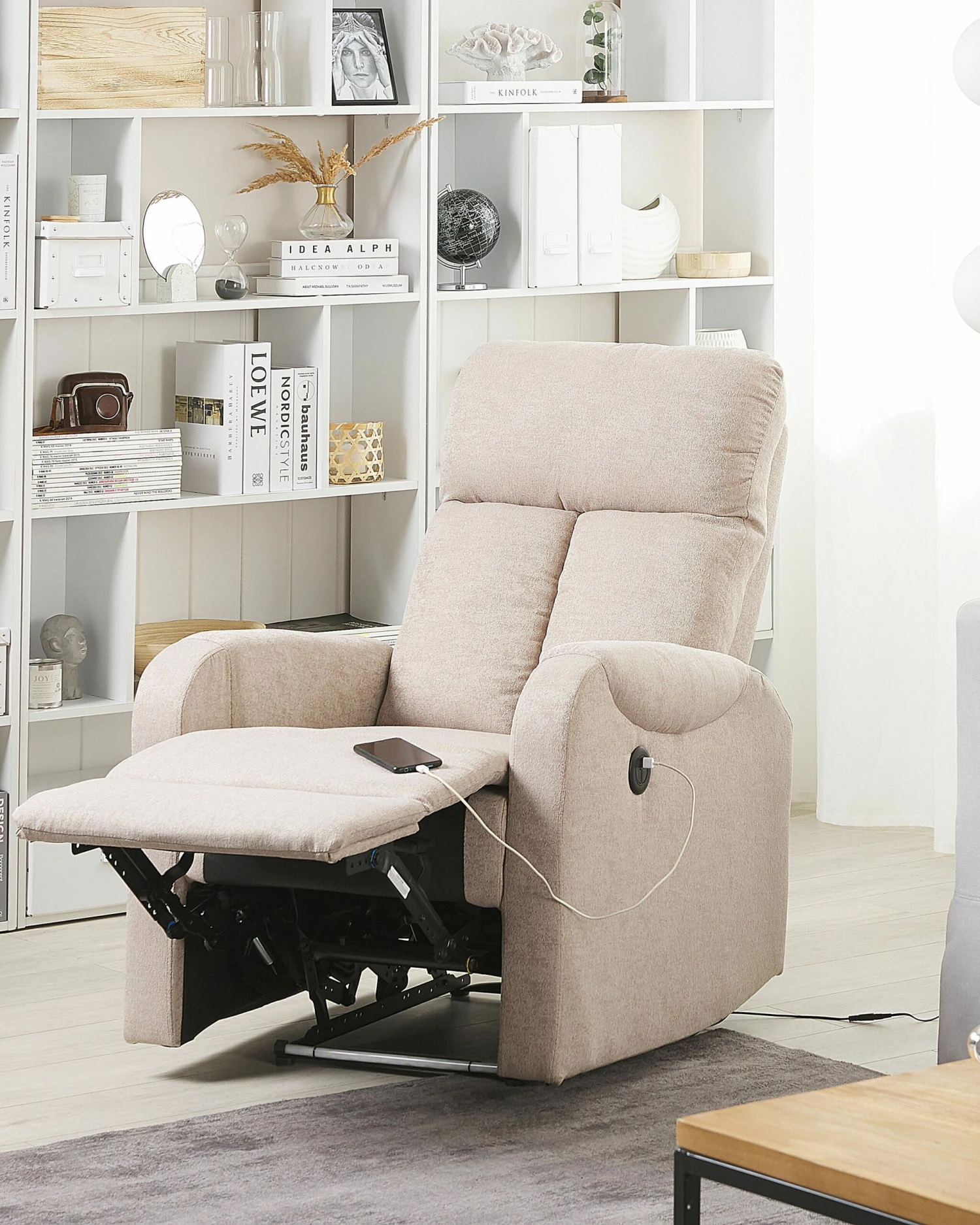Sessel Polsterbezug Beige LED-Beleuchtung USB-Port Verstellbar SOMERO – Bild 2