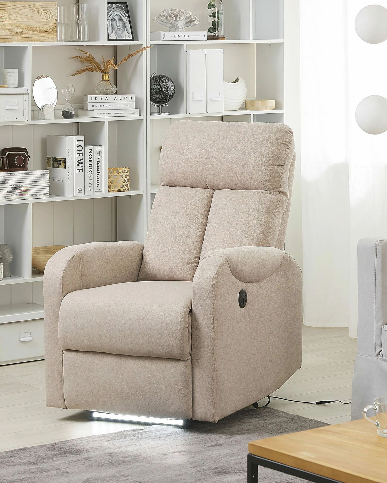 Sessel Polsterbezug Beige LED-Beleuchtung USB-Port Verstellbar SOMERO – Bild 3