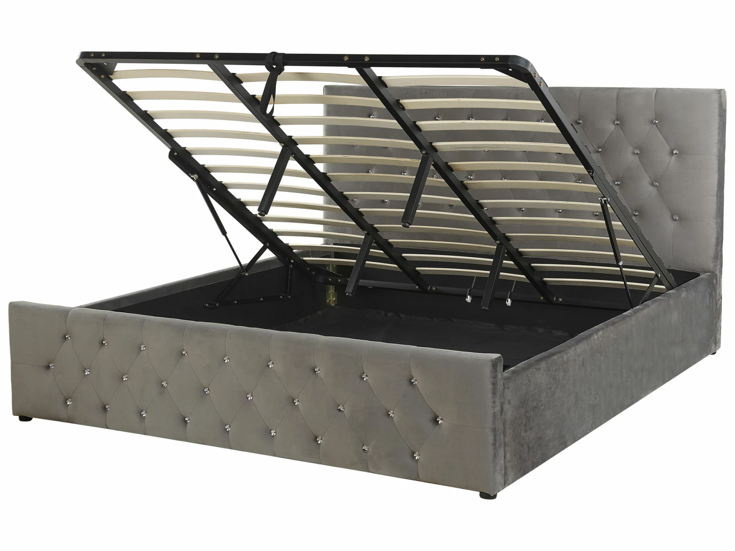 Polsterbett Samtstoff Grau Mit Bettkasten Hochklappbar Verschiedene Größen AMIENS