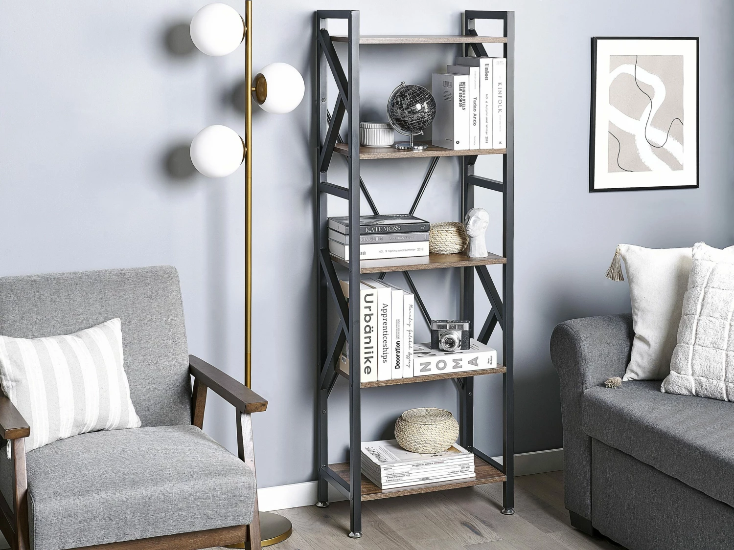 Regal Schwarz / Dunkler Holzfarbton 5 Fächer DALE – Bild 2