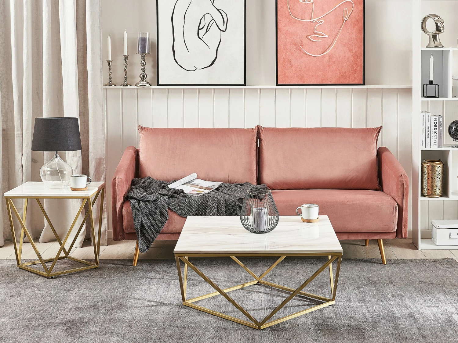 Beistelltisch Beige / Gold Marmor Optik Quadratisch 50 X 50 Cm MALIBU – Bild 3