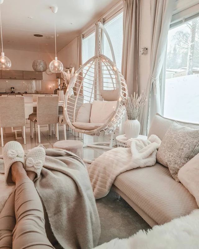 Hängesessel Mit Gestell ø 106 Cm Rattan Weiß FANO – Bild 7