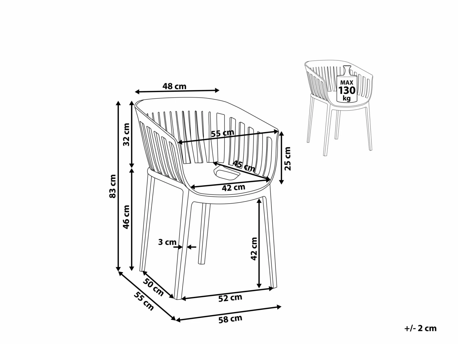 Esszimmerstuhl Kunststoff Weiß Mit Griffen DALLAS – Bild 8