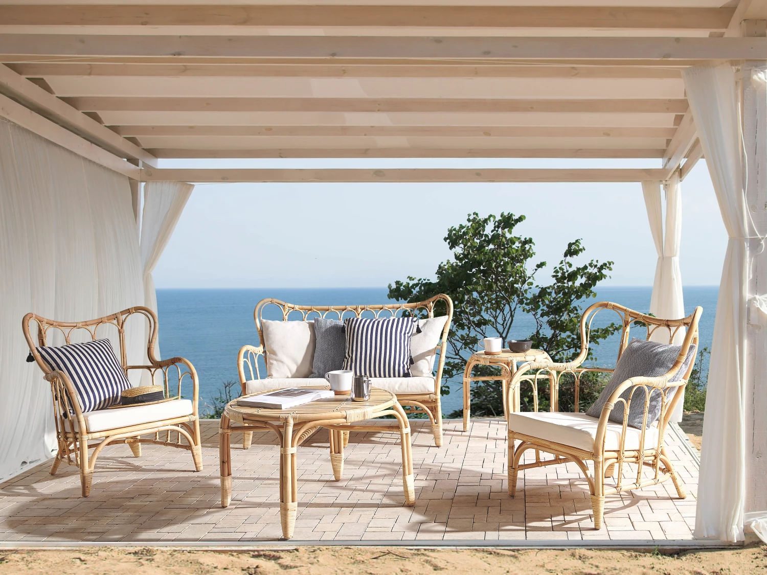 Gartenmöbel Set Rattan Natürlich Sofa 4-Sitzer Auflagen Beige BRINDISI – Bild 2