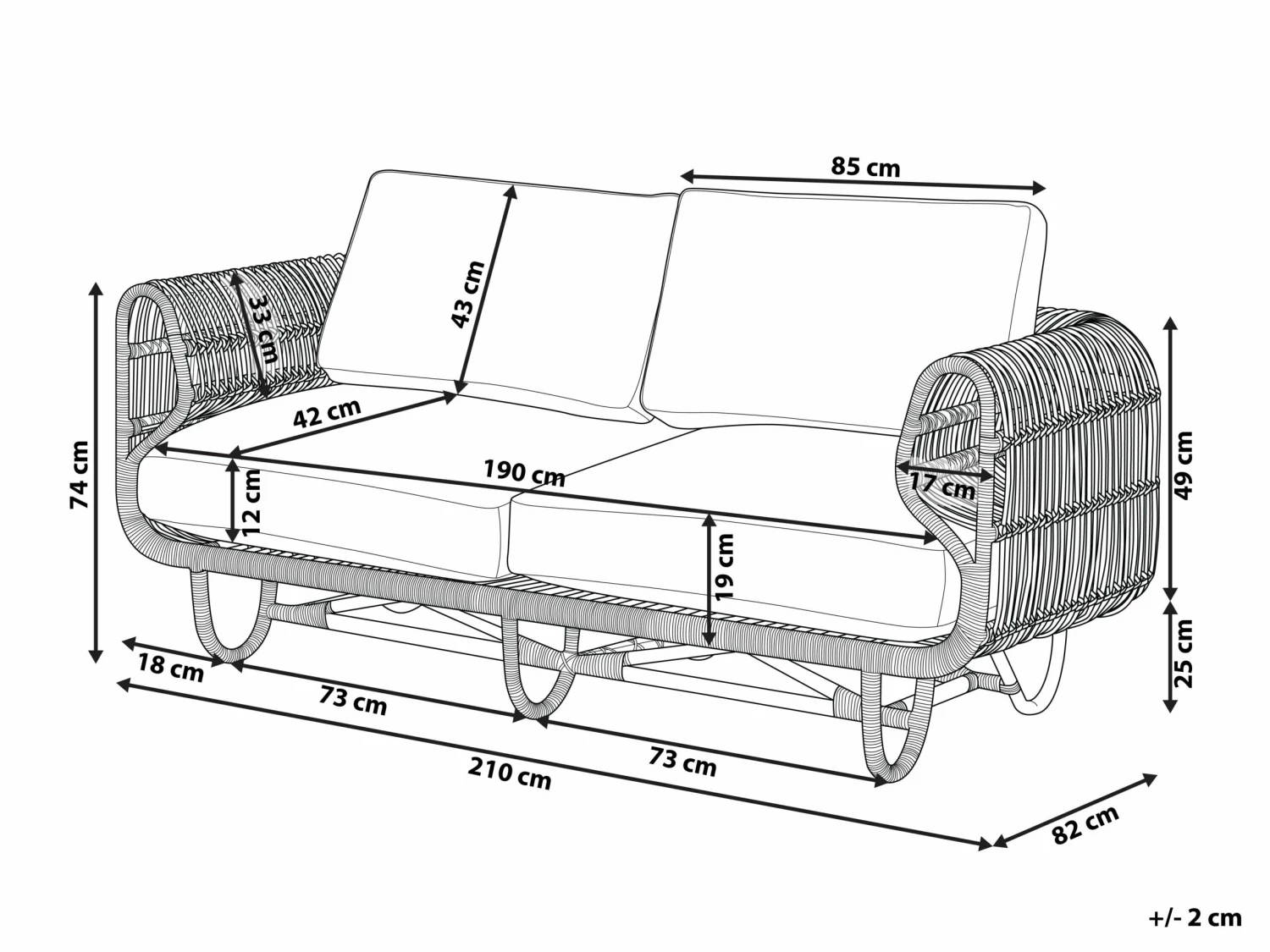 Gartensofa Rattan Natürlich 2-Sitzer Auflagen Helles Beige DOLCEDO – Bild 10