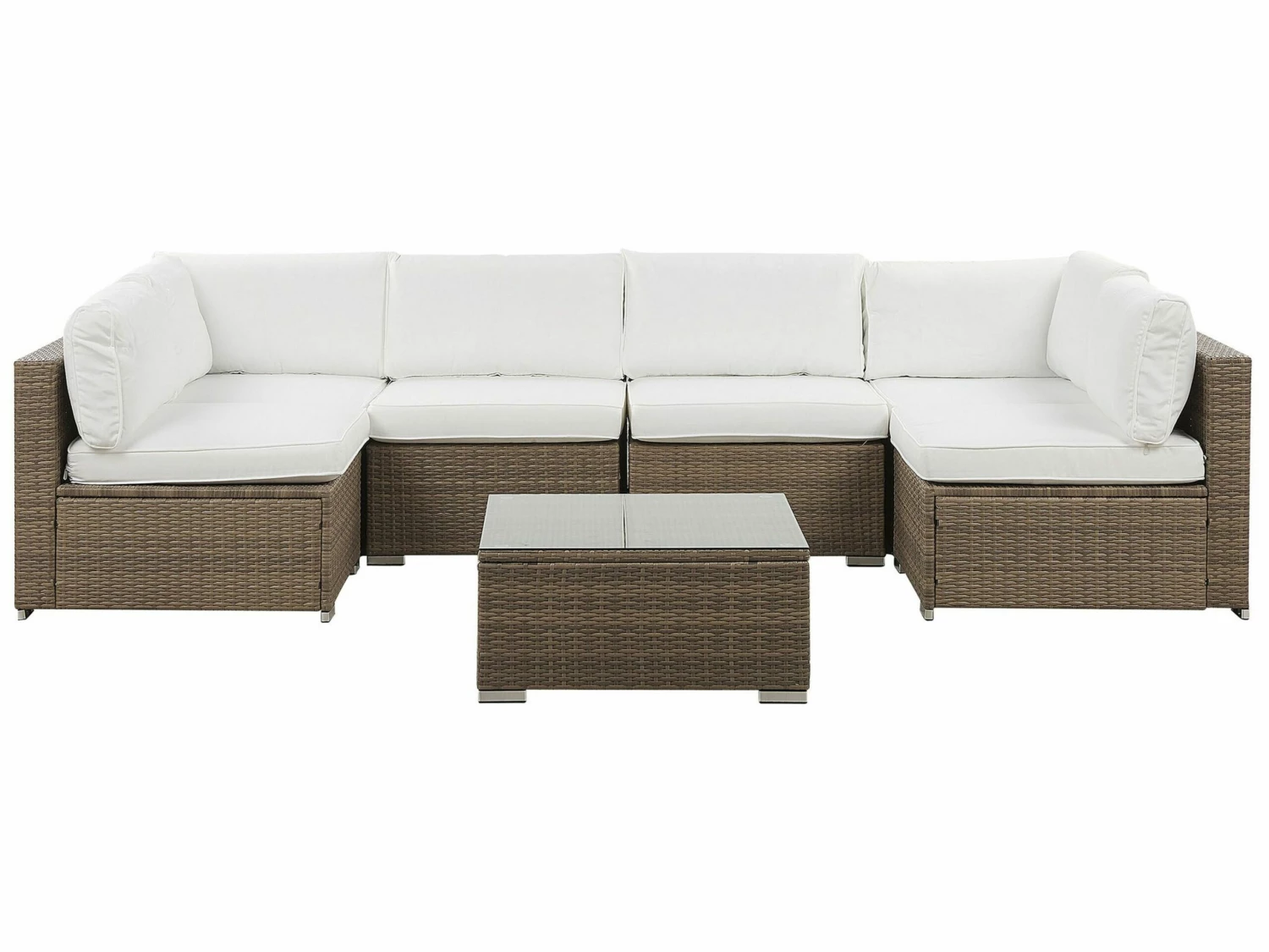 Lounge Set Rattan Braun 6-Sitzer Auflagen Weiß BELVEDERE