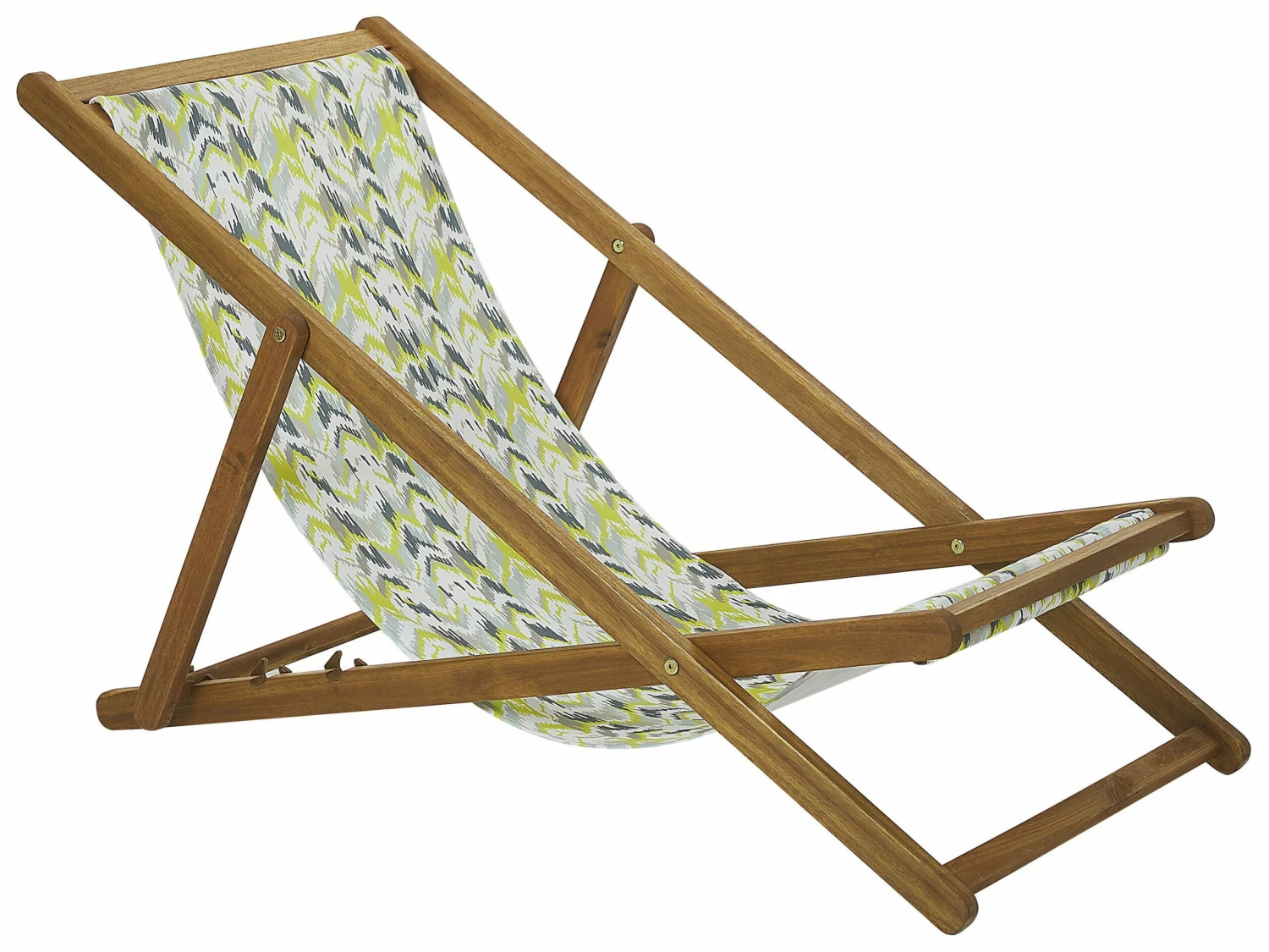 Liegestuhl Akazienholz Hellbraun Textil Gelb Zick Zack Muster 2er Set ANZIO – Bild 3