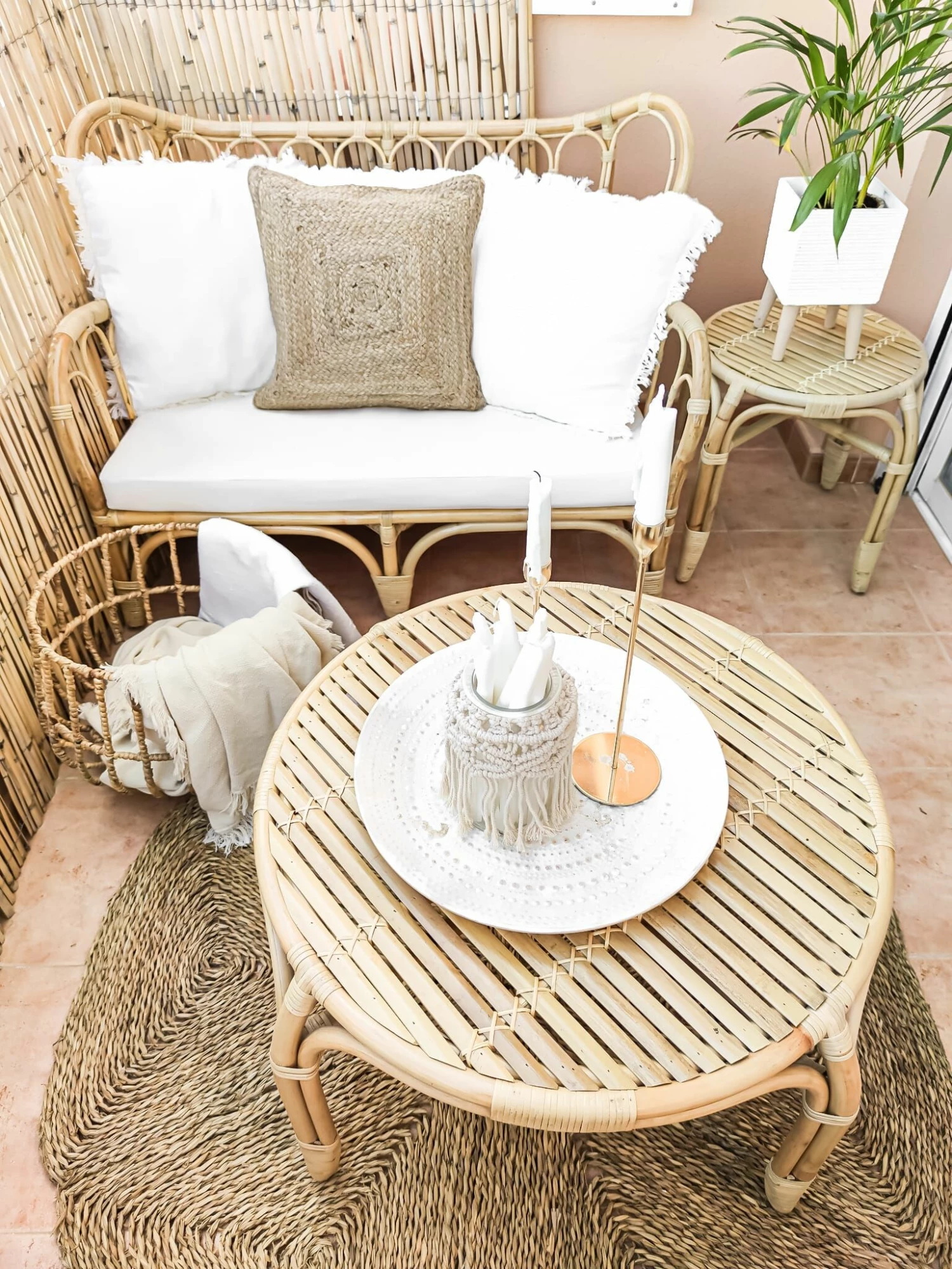 Gartenmöbel Set Rattan Natürlich Sofa 4-Sitzer Auflagen Beige BRINDISI – Bild 5