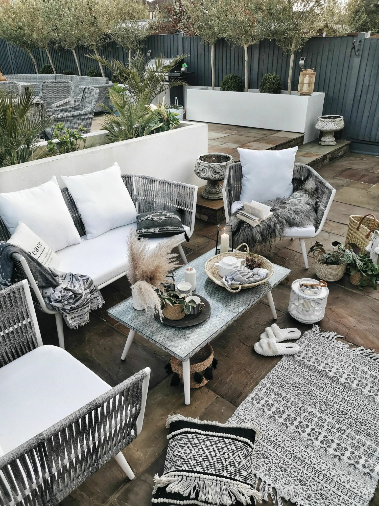 Lounge Set Rattan Grau Meliert 4-Sitzer Auflagen Cremeweiß RAGUSA – Bild 4