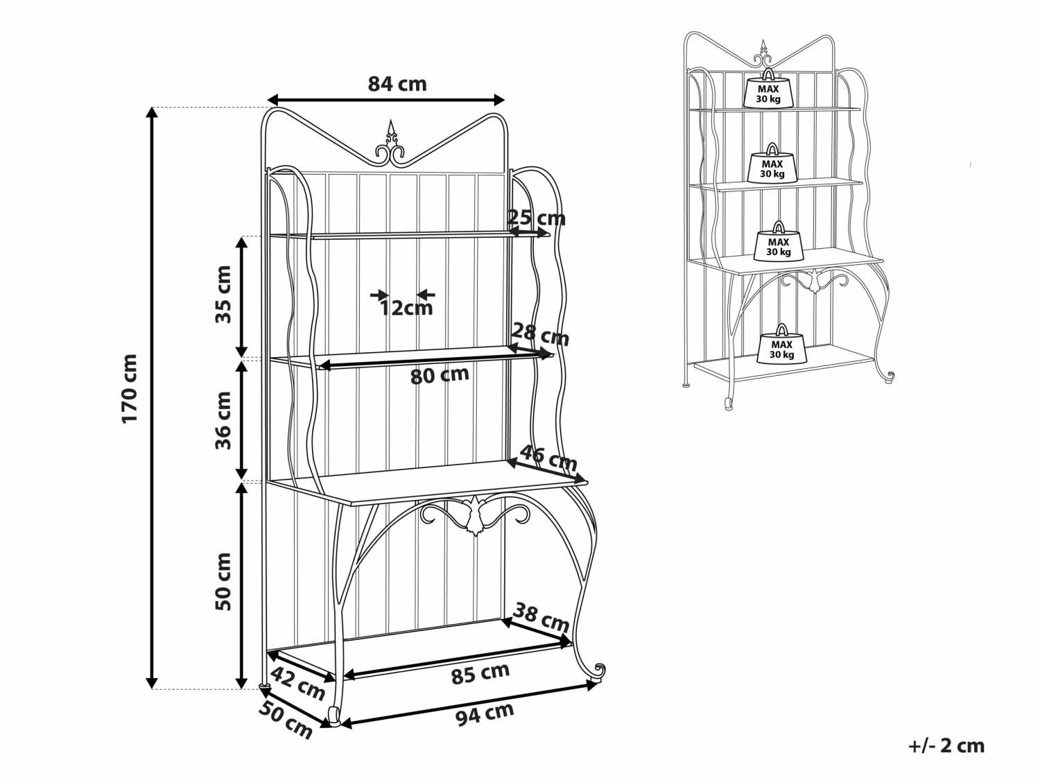 Gartenregal Schwarz Metall 4 Ablageflächen Klappbar PAVONA – Bild 10