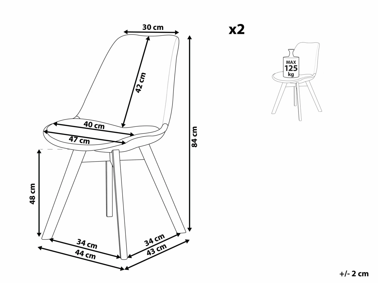 Esszimmerstuhl Polsterbezug Graphitgrau 2er Set DAKOTA II – Bild 10
