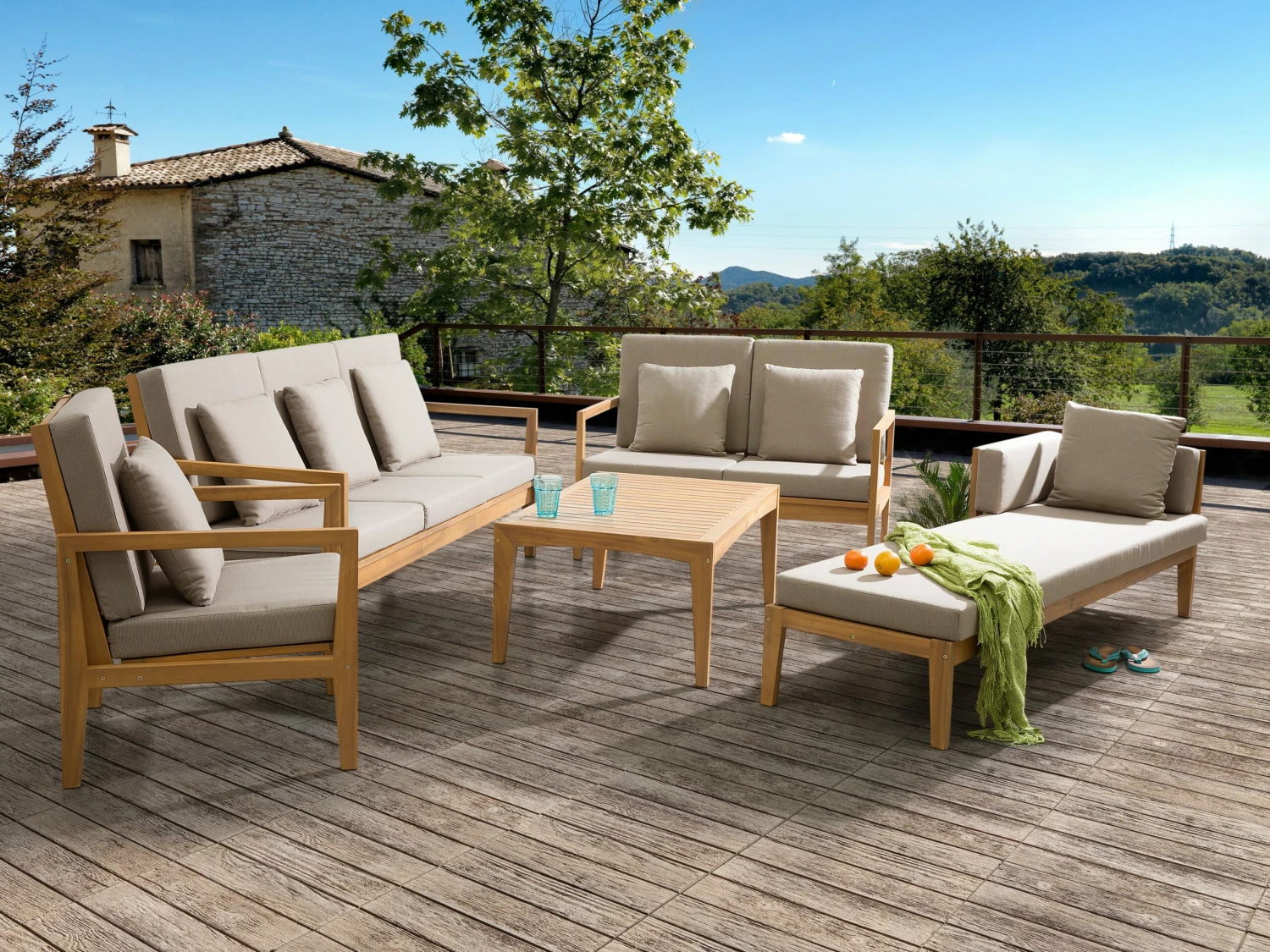 Lounge Set Akazienholz Hellbraun 7-Sitzer Auflagen Grau PATAJA – Bild 2