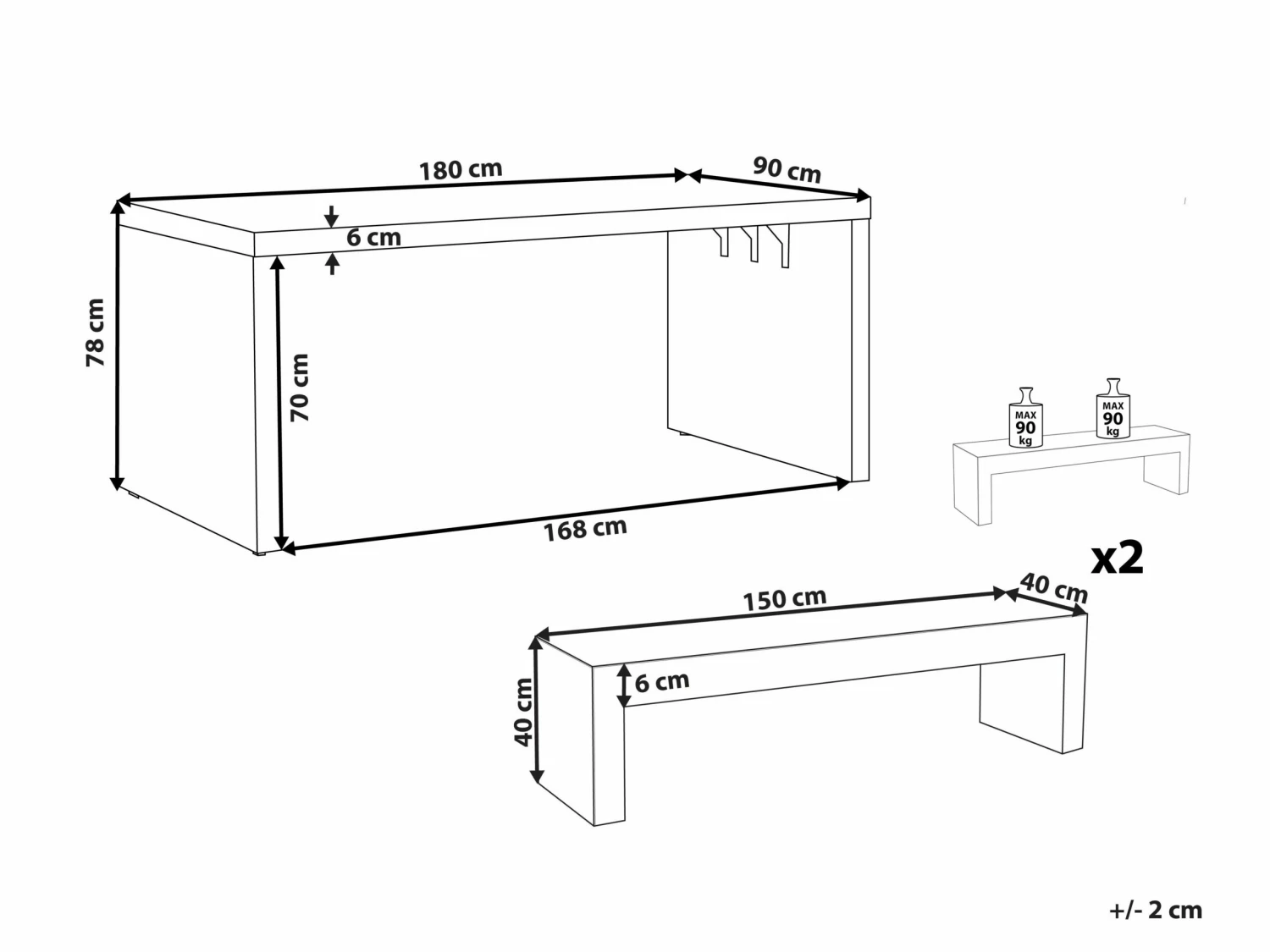 Gartenmöbel Set U-Form Beton Grau Tisch Mit 2 Bänken TARANTO – Bild 10