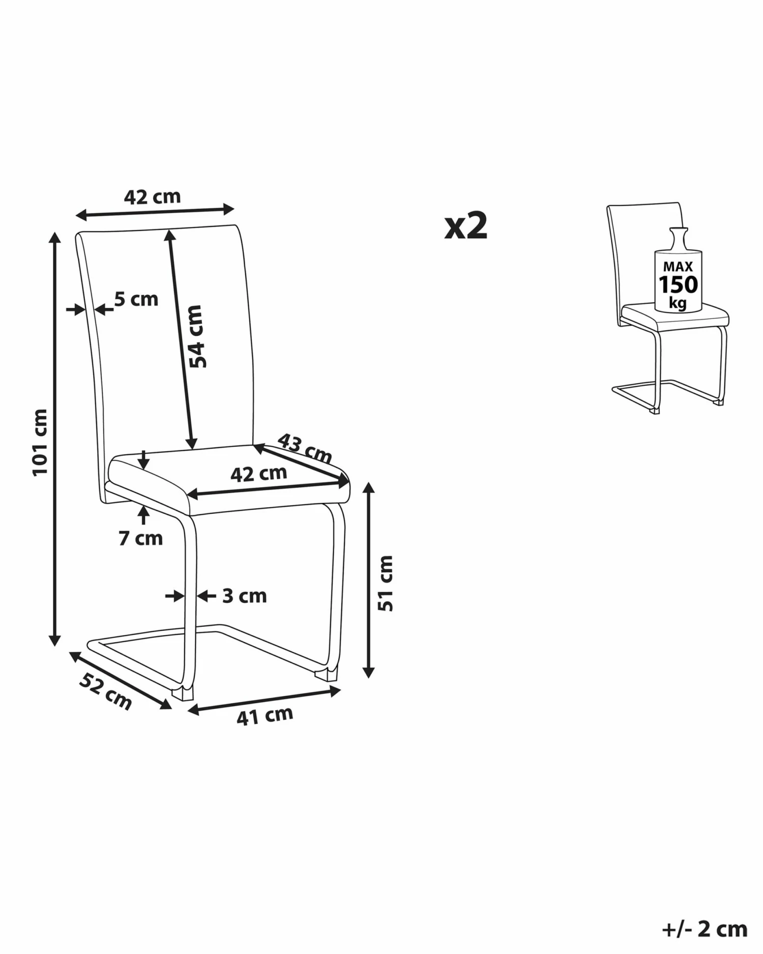 Esszimmerstuhl Kunstleder Schwarz 2er Set ROVARD – Bild 9