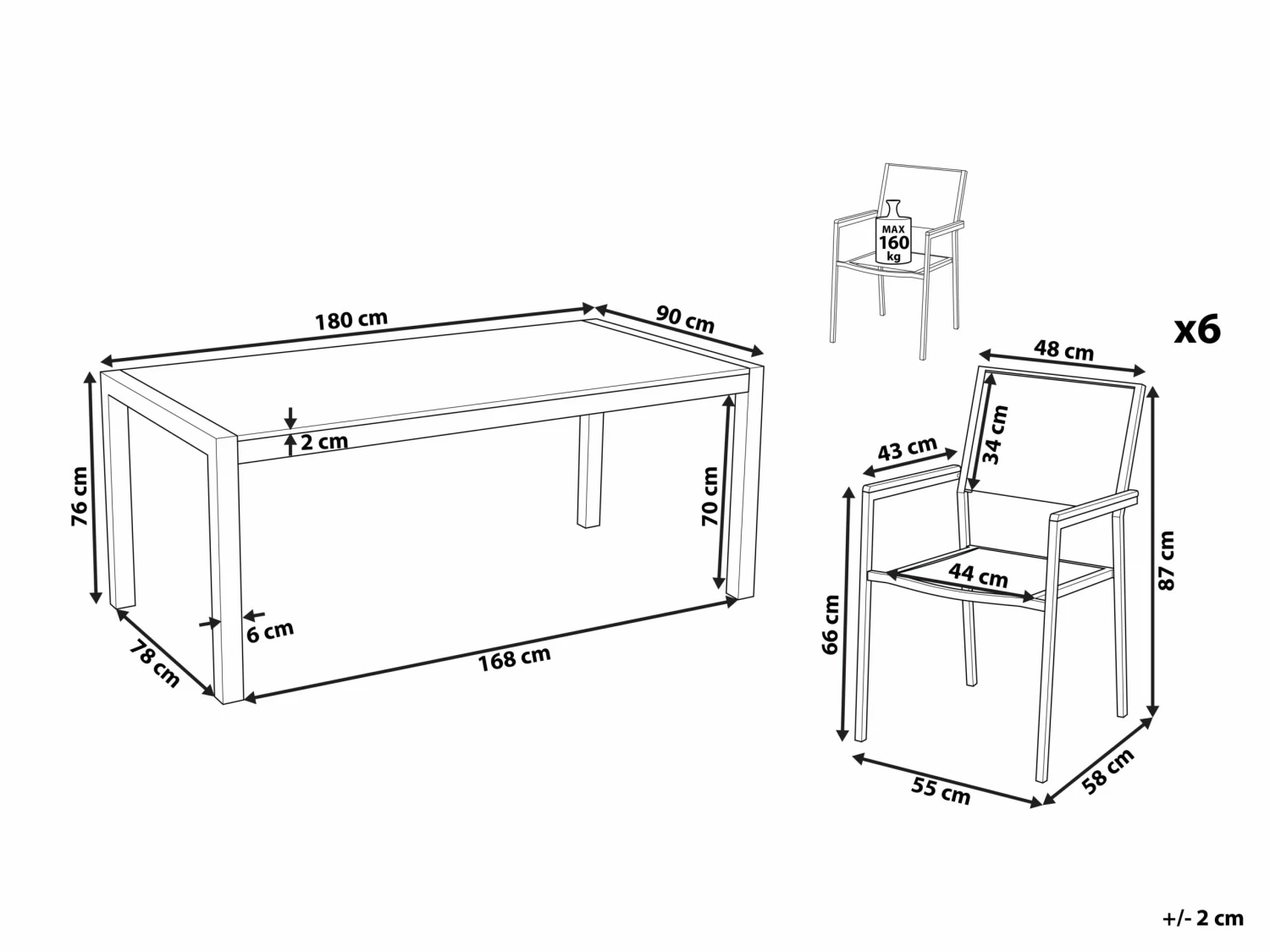 Gartenmöbel Set Granit Grau Poliert 180 X 90 Cm 6-Sitzer Stühle Textilbespannung Weiß GROSSETO – Bild 10