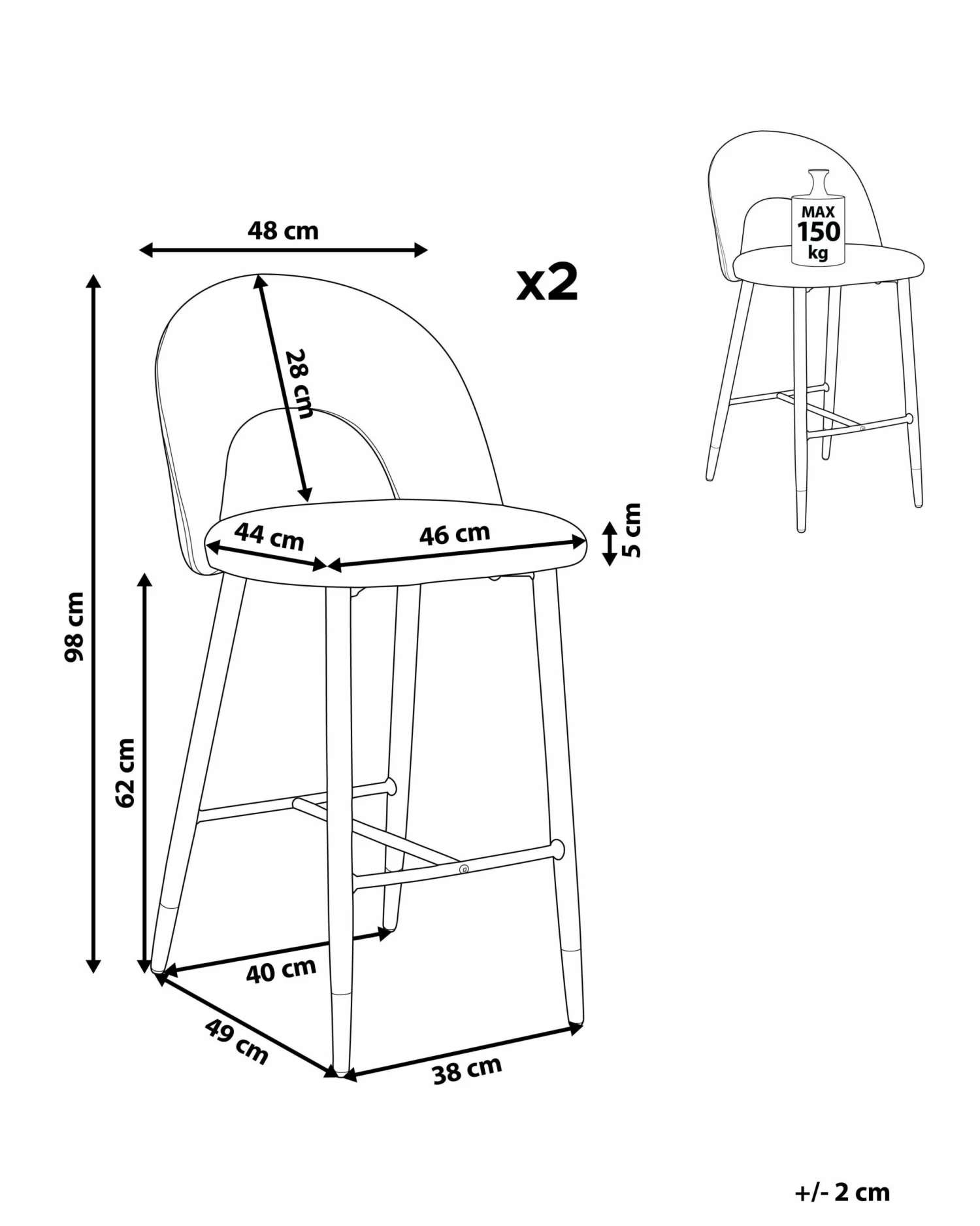 Barstuhl Samtstoff Korallenrot 2er Set FALTON – Bild 9