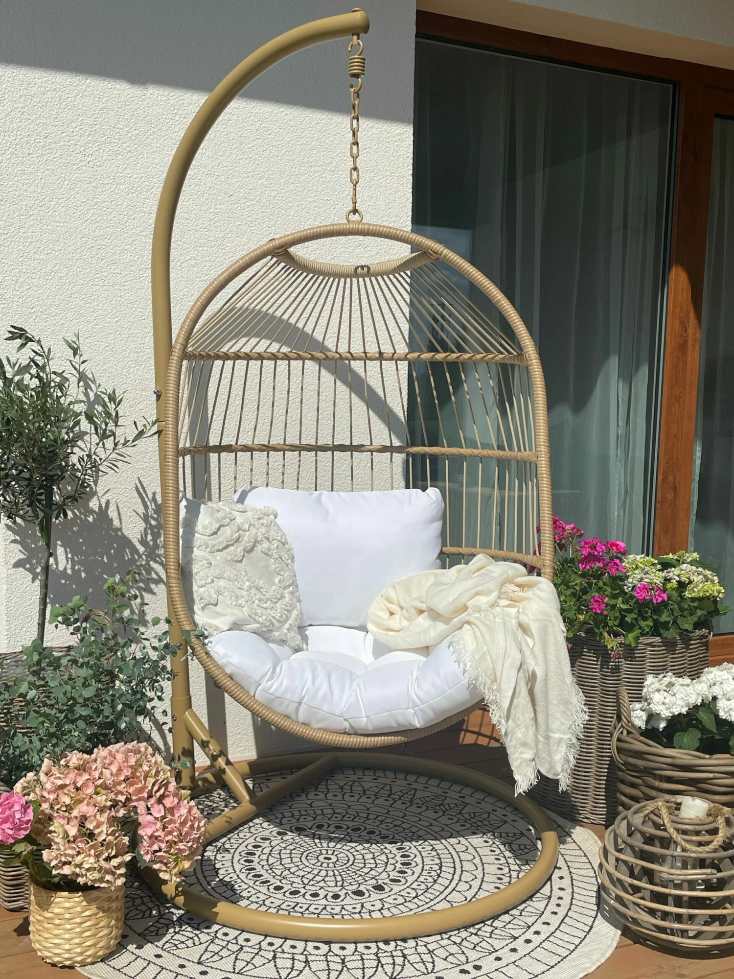 Hängesessel Mit Gestell ø 102 Cm Rattan / Flechtseil Natürlich ALBA – Bild 3