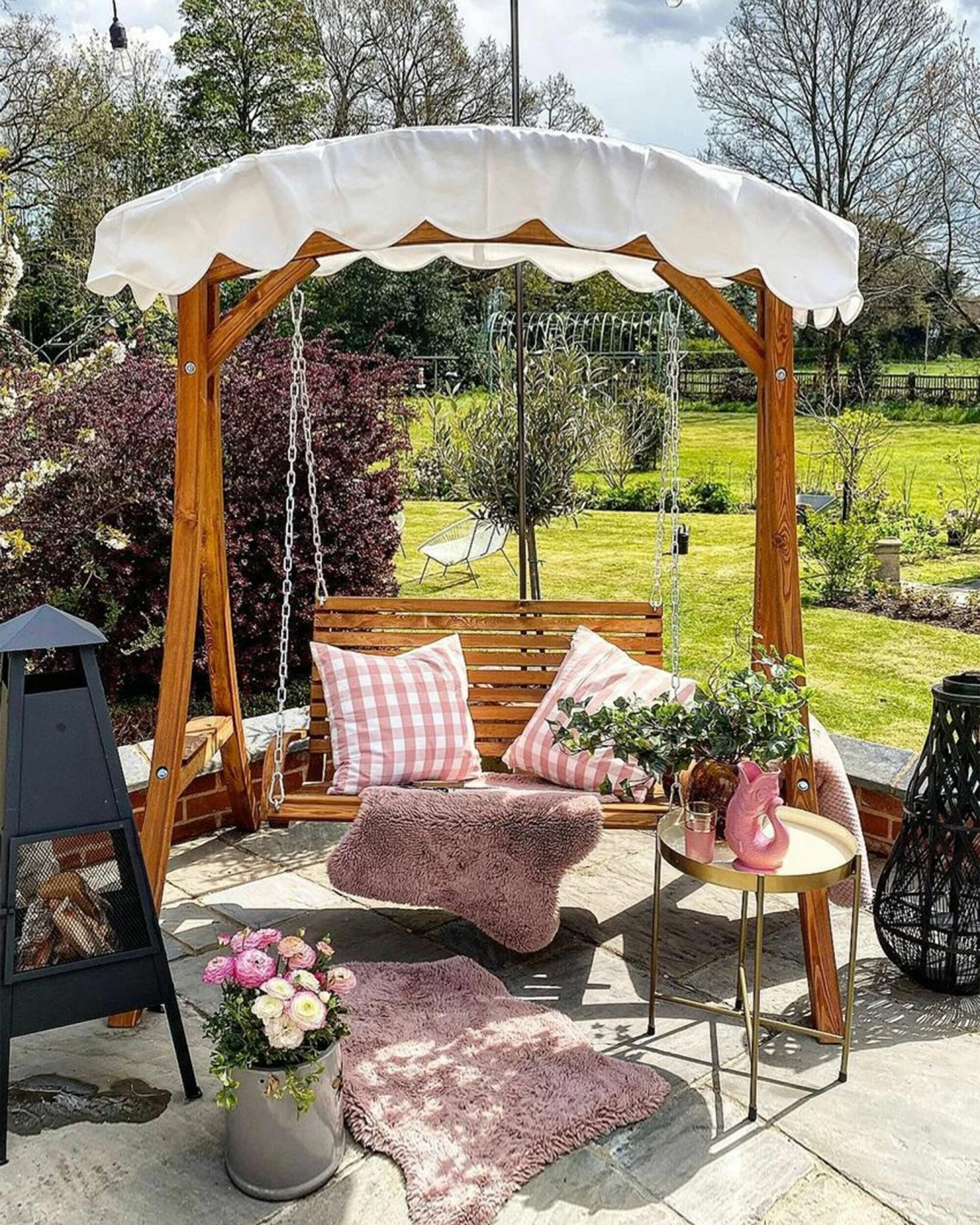 Gartenschaukel Lärchenholz Dunkelbraun Sonnendach Beige ANDRIA – Bild 6