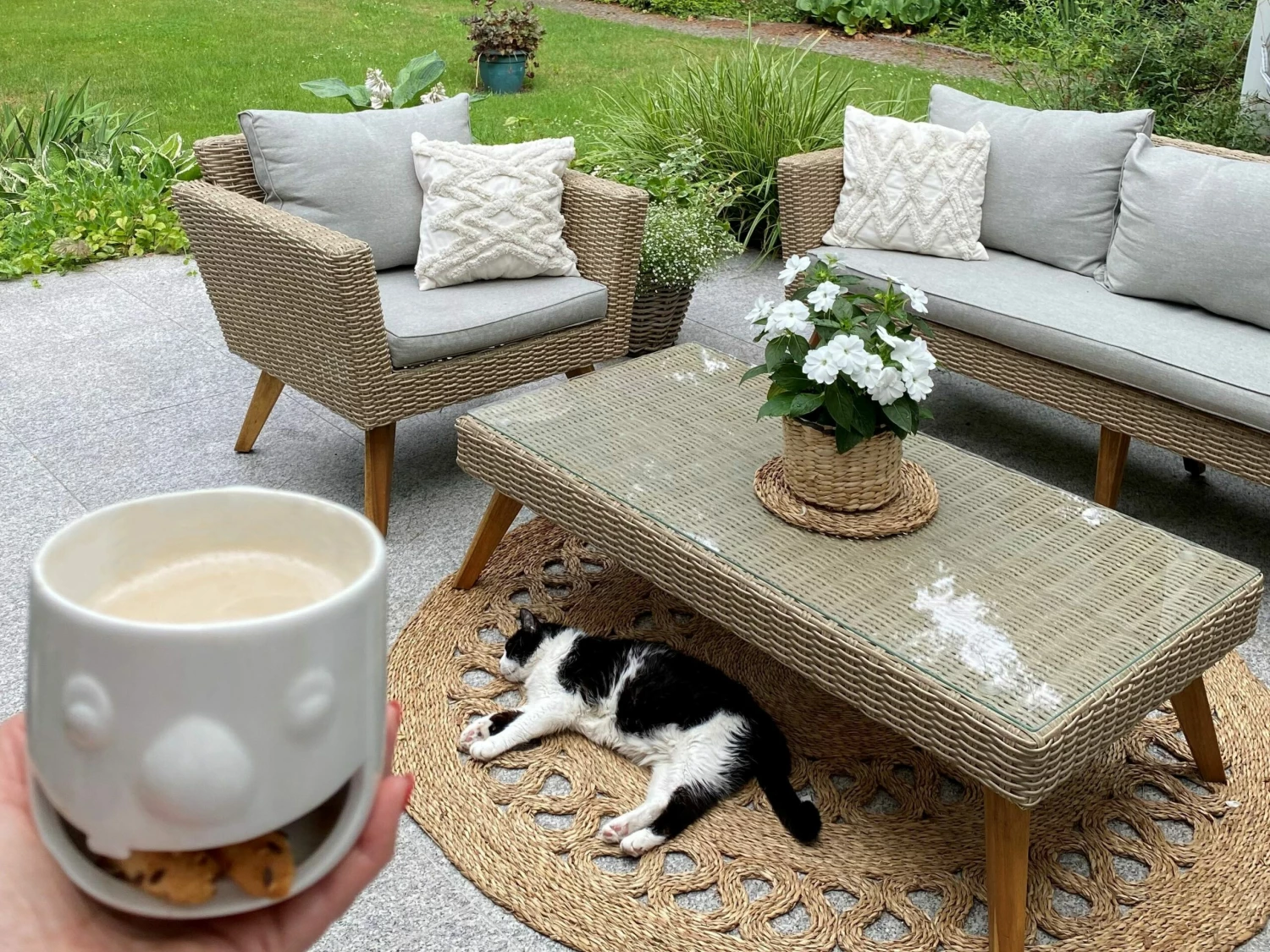 Lounge Set Rattan Braun 5-Sitzer Auflagen Grau VITTORIA XL – Bild 9