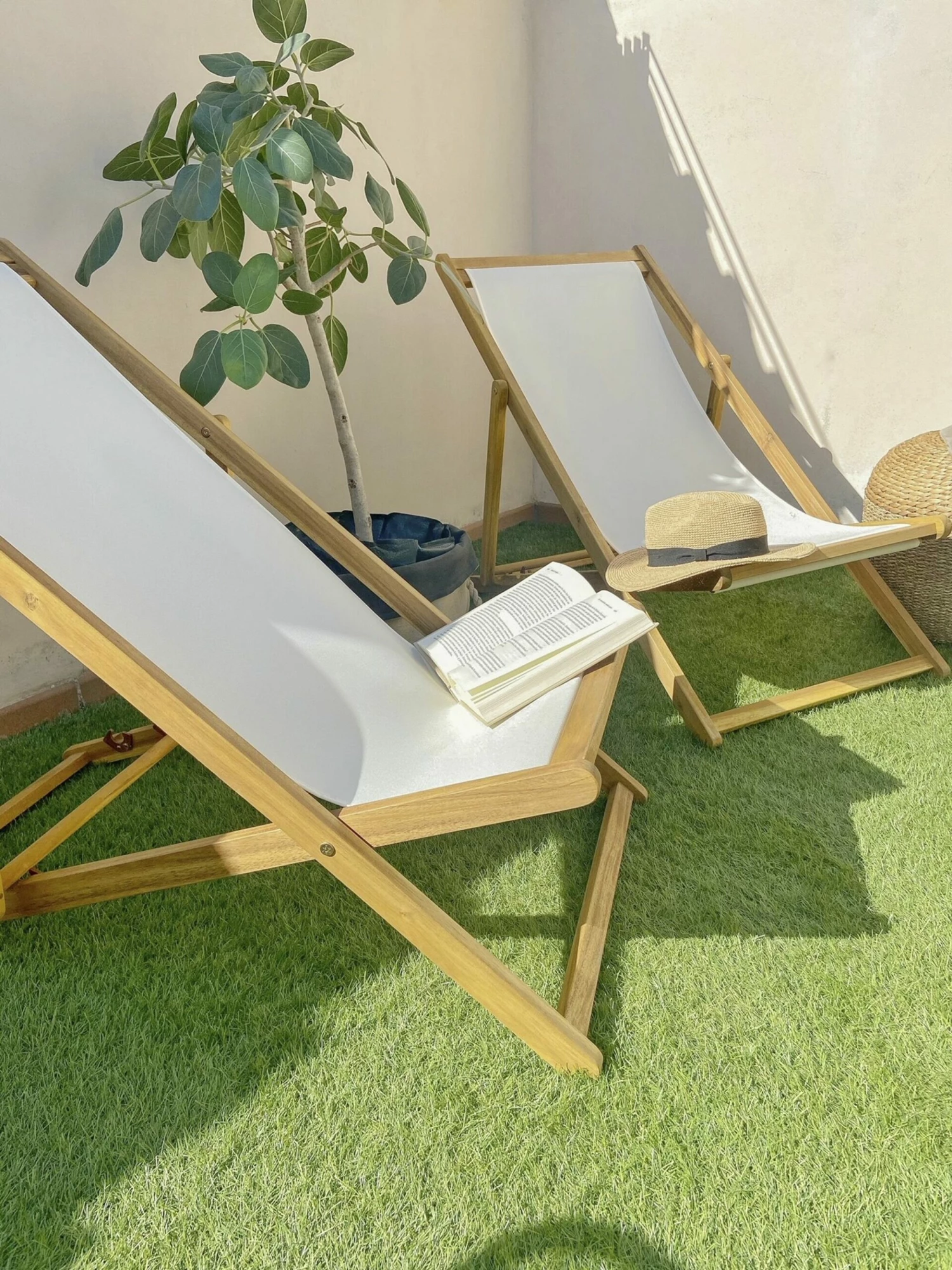 Liegestuhl Akazienholz Hellbraun Textil Beige ANZIO – Bild 5