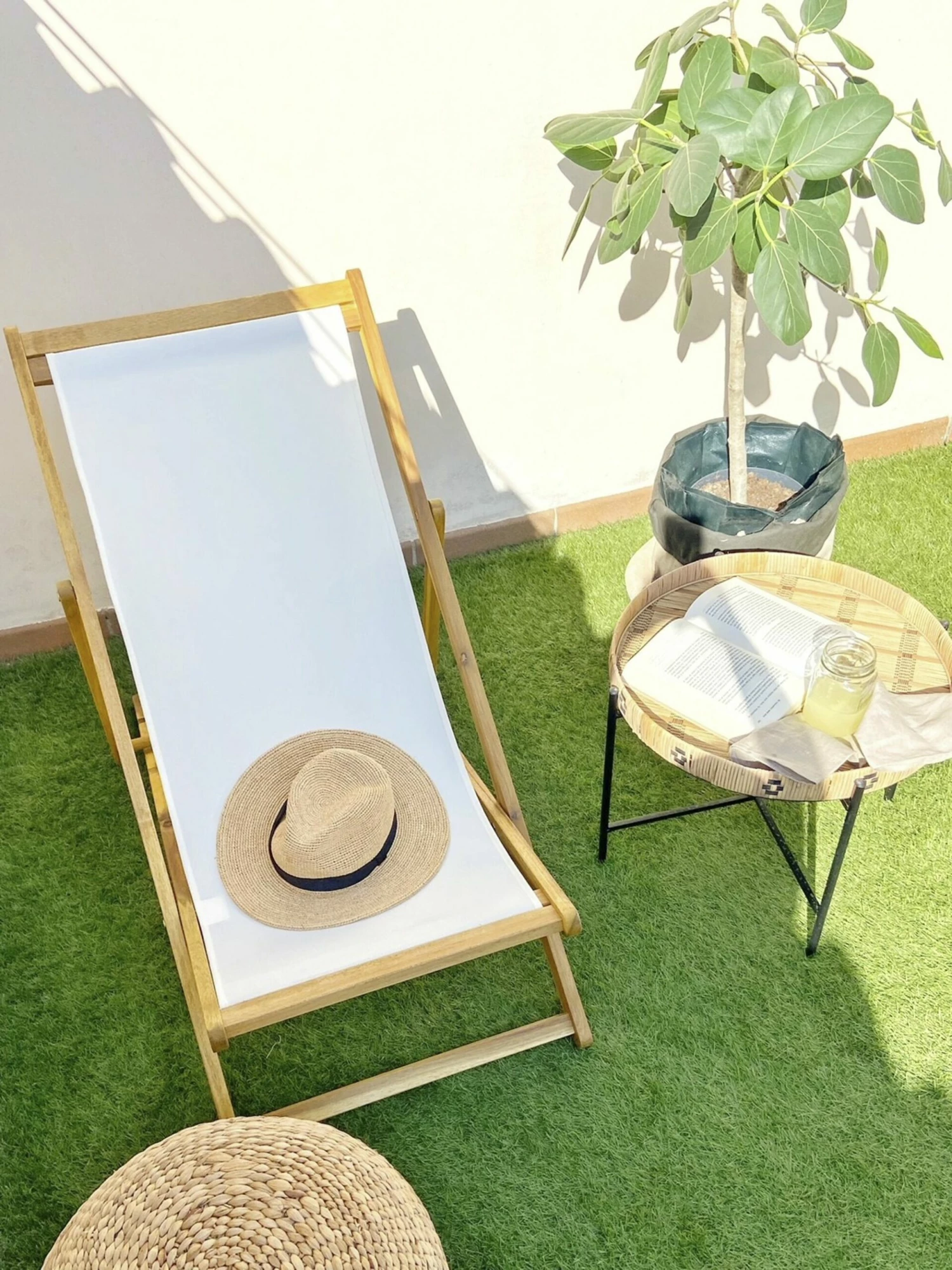 Liegestuhl Akazienholz Hellbraun Textil Beige ANZIO – Bild 6