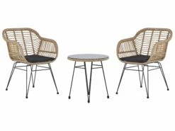 Balkonset Rattan Natürlich Auflagen Schwarz TROPEA II