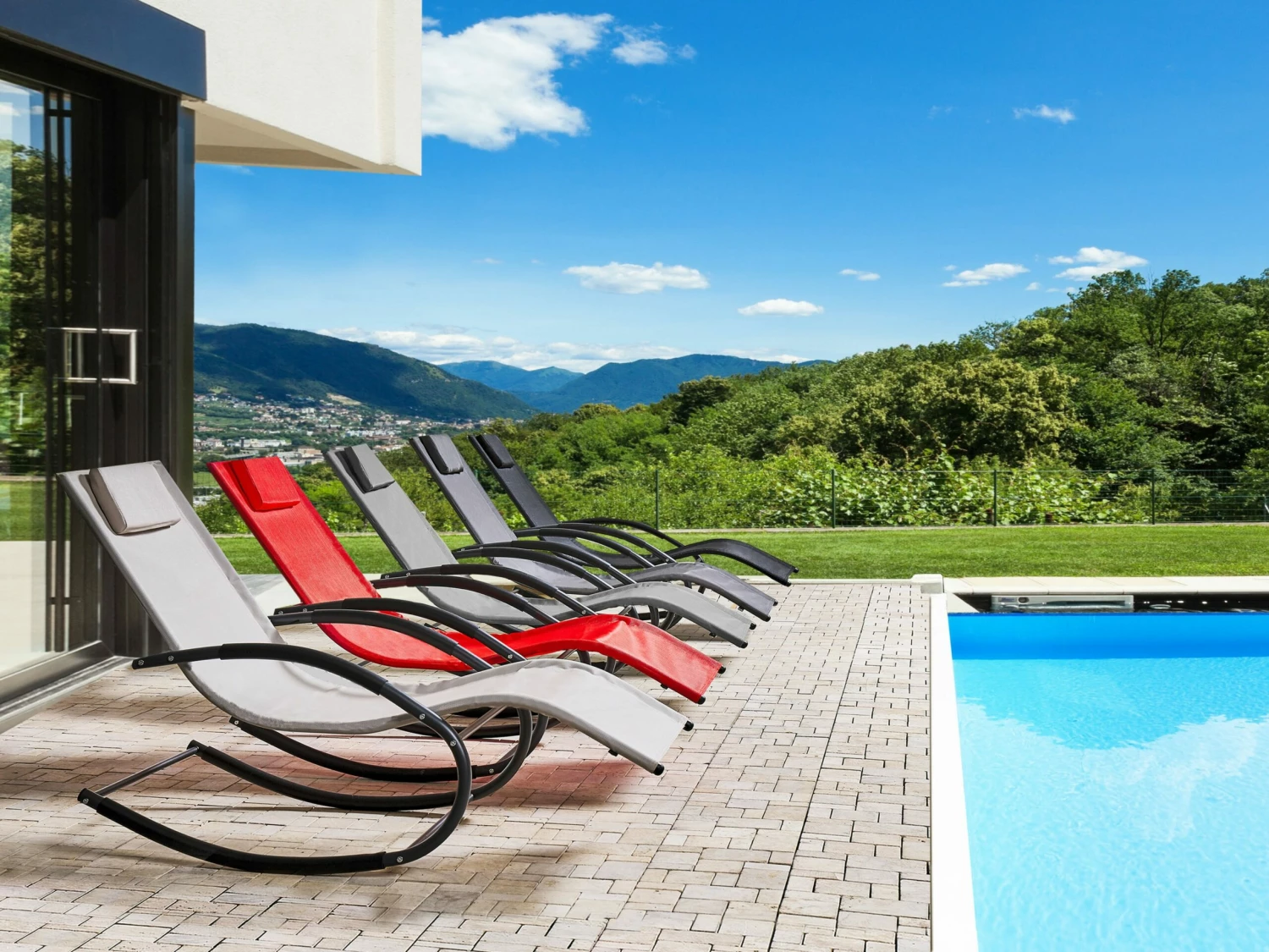 Gartenliege Stahl Textilbespannung Schwarz Schaukelfunktion CARANO II – Bild 3