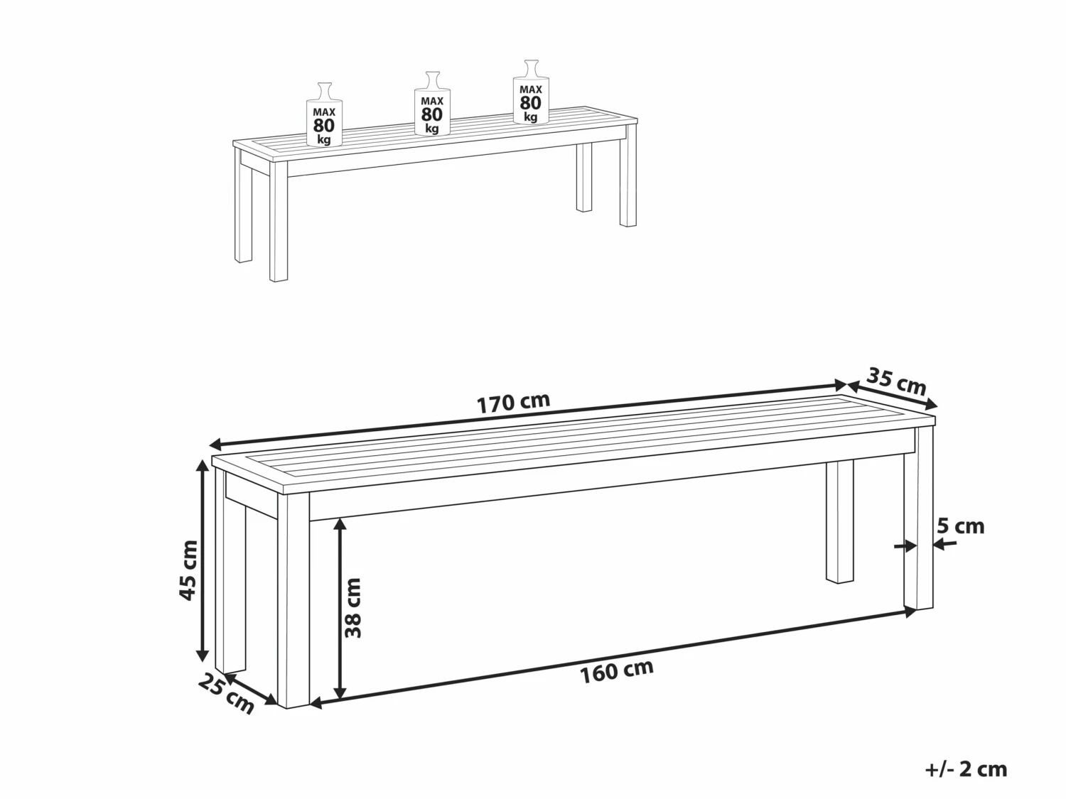 Gartenbank Eukalyptusholz Hellbraun 170 Cm MONSANO – Bild 7