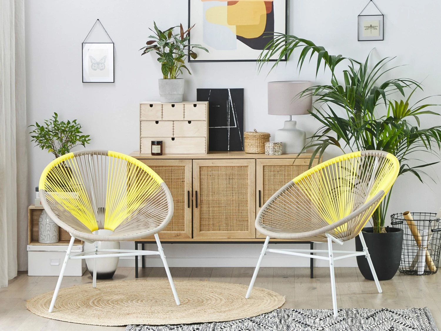 Rattanstuhl Kunststoff Beige/gelb 2er Set ø 76 Cm ACAPULCO – Bild 4