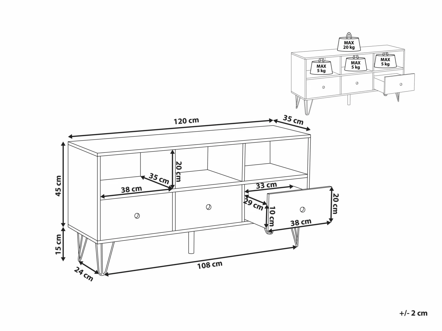 TV-Möbel Dunkler Holzfarbton / Weiß Mit 3 Schubladen 120 X 35 X 60 Cm FOSTON – Bild 9