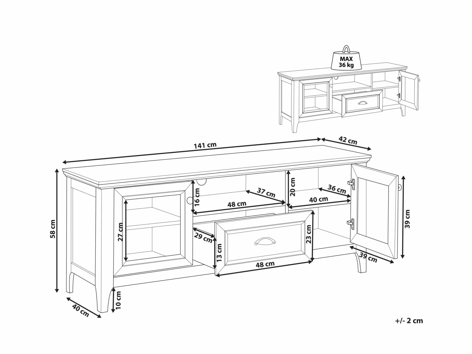 TV-Möbel Beige / Dunkler Holzfarbton 141 X 42 X 58 Cm MEDAN – Bild 10