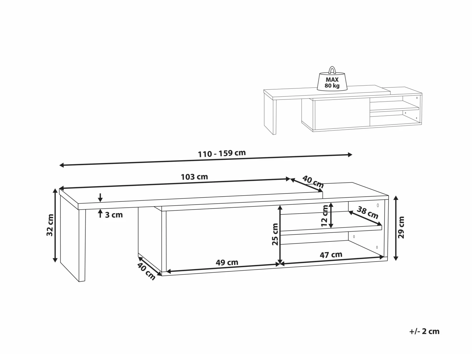 TV-Möbel Weiß / Dunkler Holzfarbton 110 / 159 X 40 X 32 Cm YONKERS – Bild 9