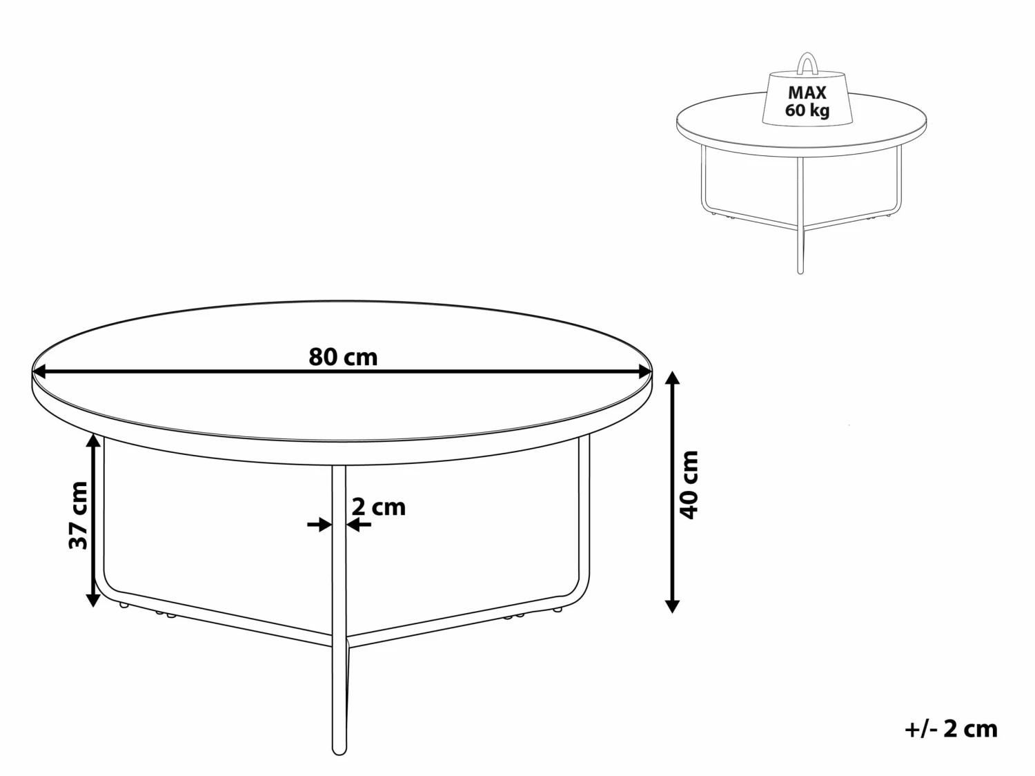 Kaffeetisch Heller Holzfarbton/schwarz ⌀ 80 Cm MELODY Groß – Bild 9
