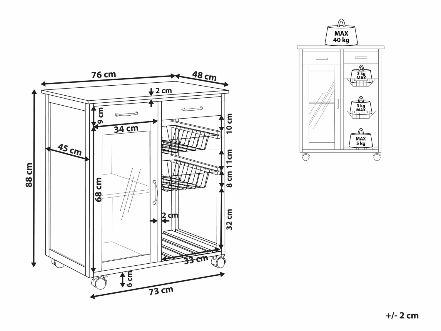Servierwagen Schwarz / Heller Holzfarbton Mit 2 Schubladen BOVES – Bild 10