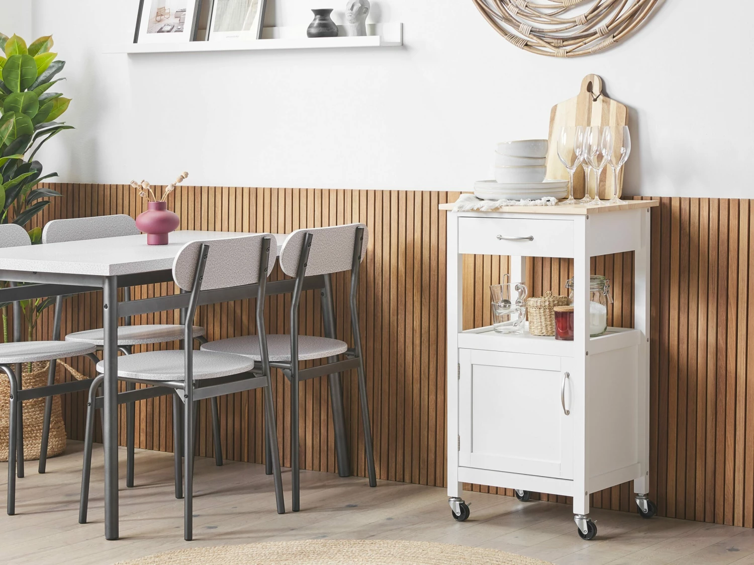 Servierwagen Weiß / Heller Holzfarbton Mit Schublade SIENA – Bild 2