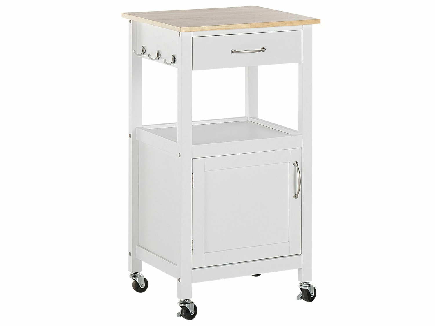 Servierwagen Weiß / Heller Holzfarbton Mit Schublade SIENA