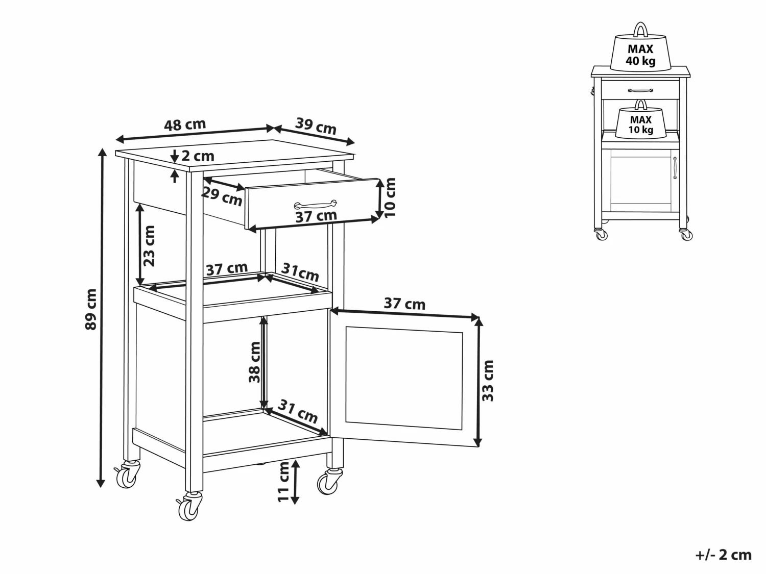 Servierwagen Weiß / Heller Holzfarbton Mit Schublade SIENA – Bild 10