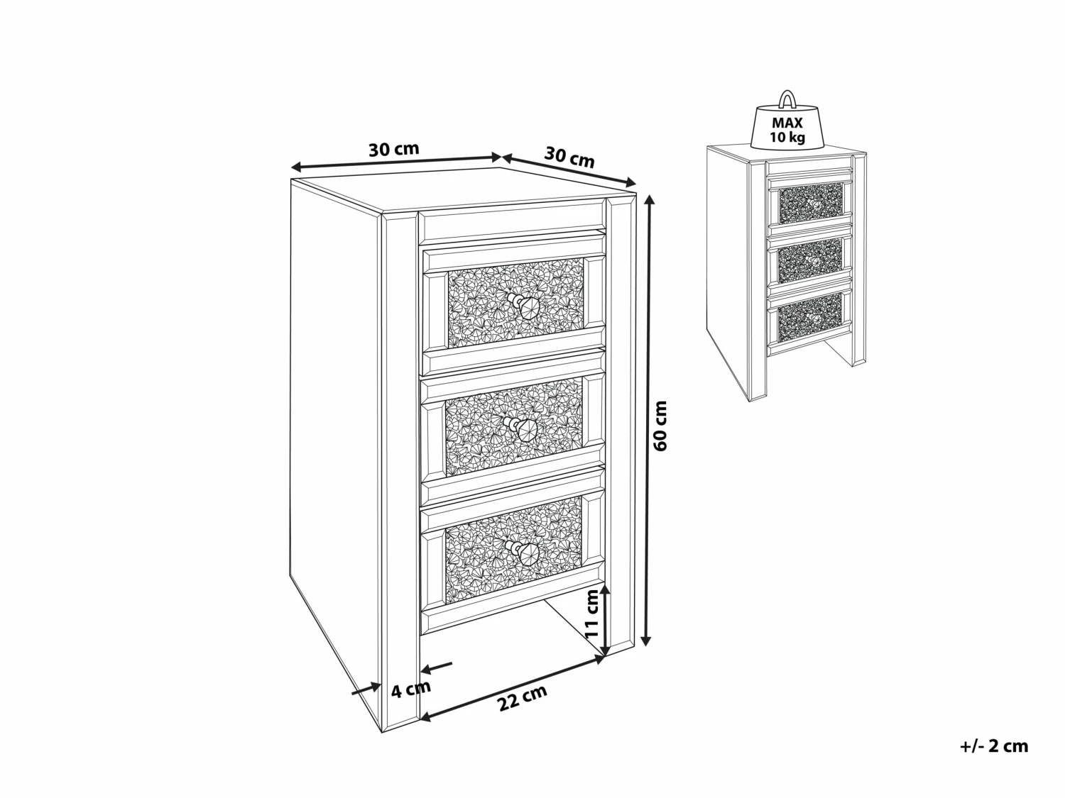 Nachttisch Spiegeleffekt 3 Schubladen LORAY – Bild 8