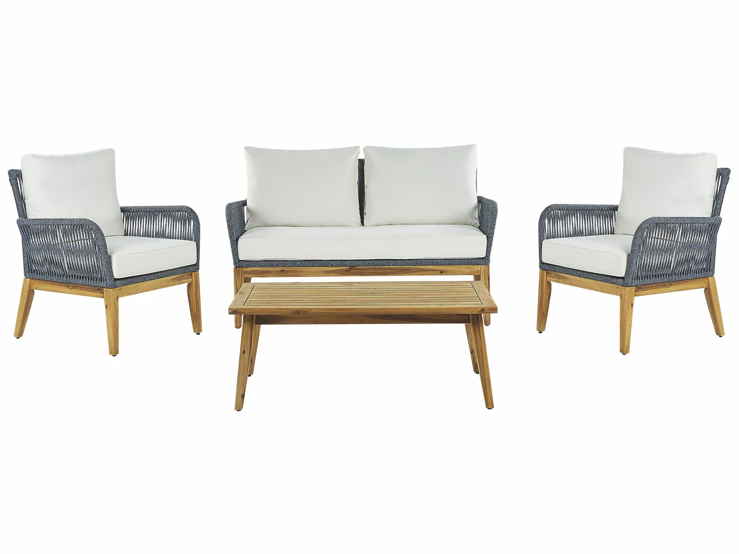 Lounge Set Akazienholz Hellbraun / Dunkelblau 4-Sitzer Auflagen Cremeweiß MERANO II
