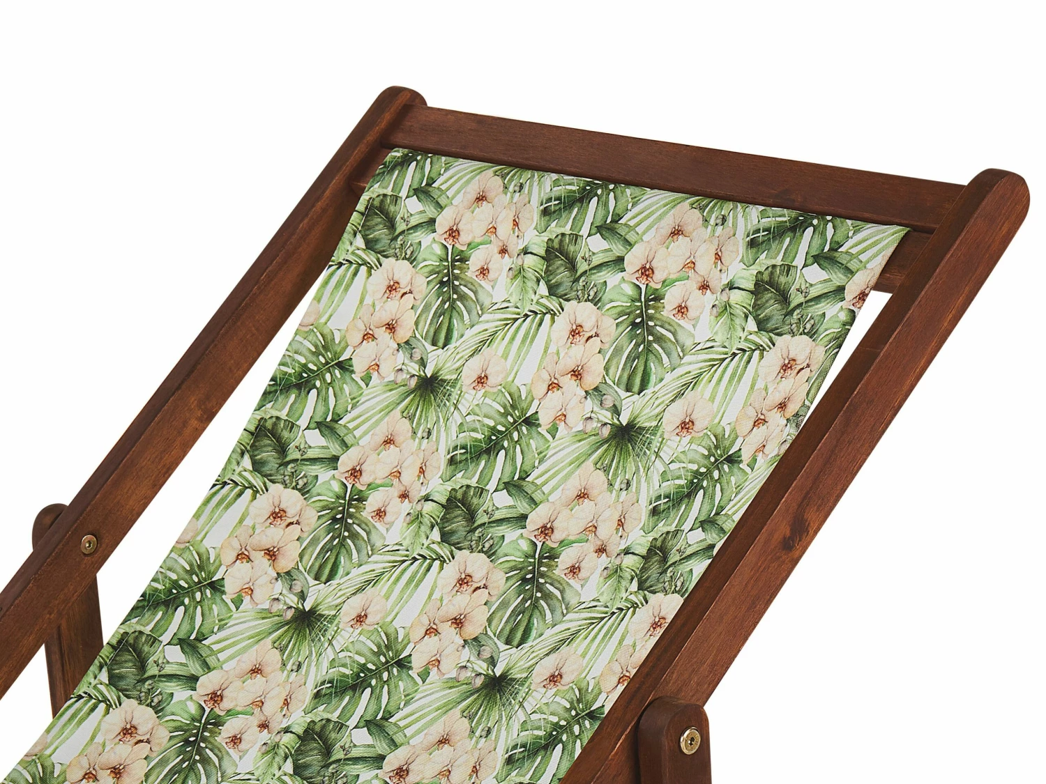 Liegestuhl Akazienholz Dunkelbraun Textil Blumenmuster Grün / Rosa 2er Set ANZIO – Bild 4