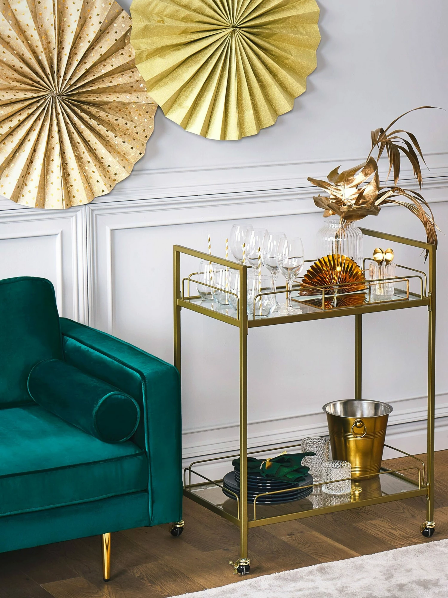 Servierwagen Metall / Glas Gold 2 Etagen VENETA – Bild 8