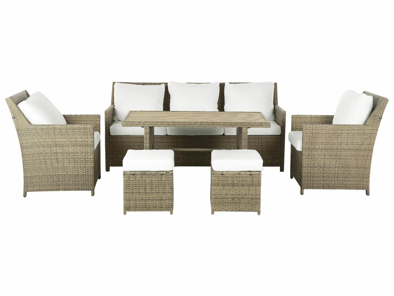Lounge Set Rattan Braun 5-Sitzer Auflagen Weiß FONTI