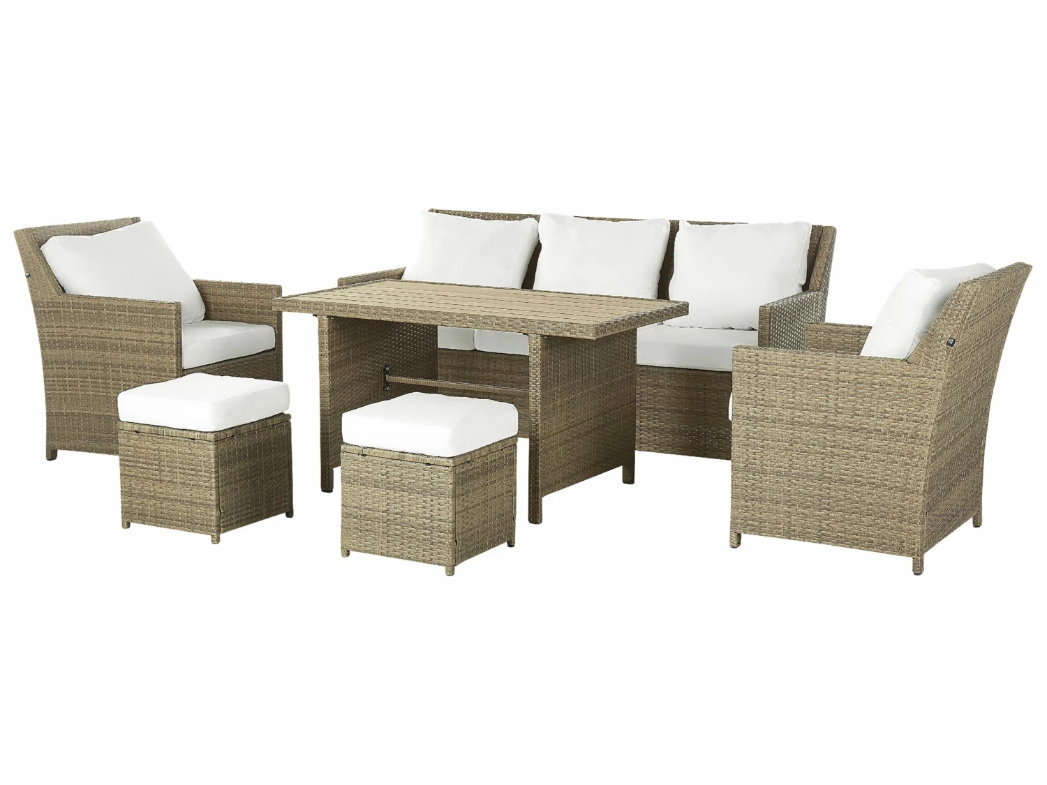 Lounge Set Rattan Braun 5-Sitzer Auflagen Weiß FONTI – Bild 3