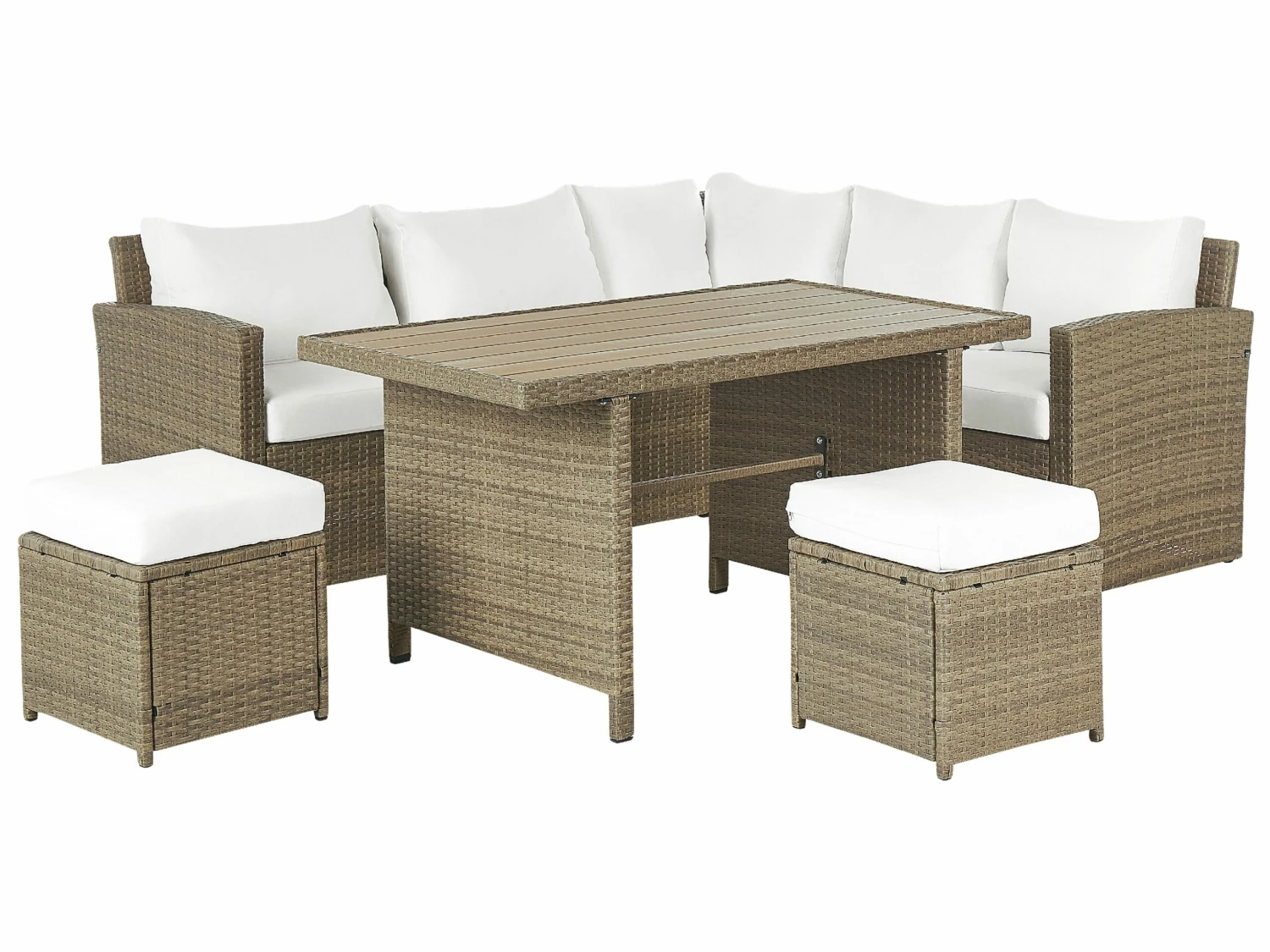 Lounge Set Rattan Braun 5-Sitzer Auflagen Weiß BARDI – Bild 6