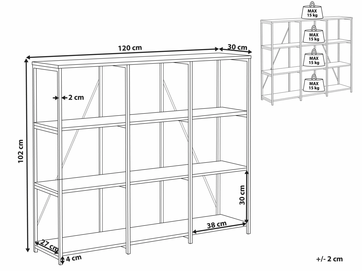 Regal Schwarz / Dunkler Holzfarbton 3 Fächer RHODE – Bild 8